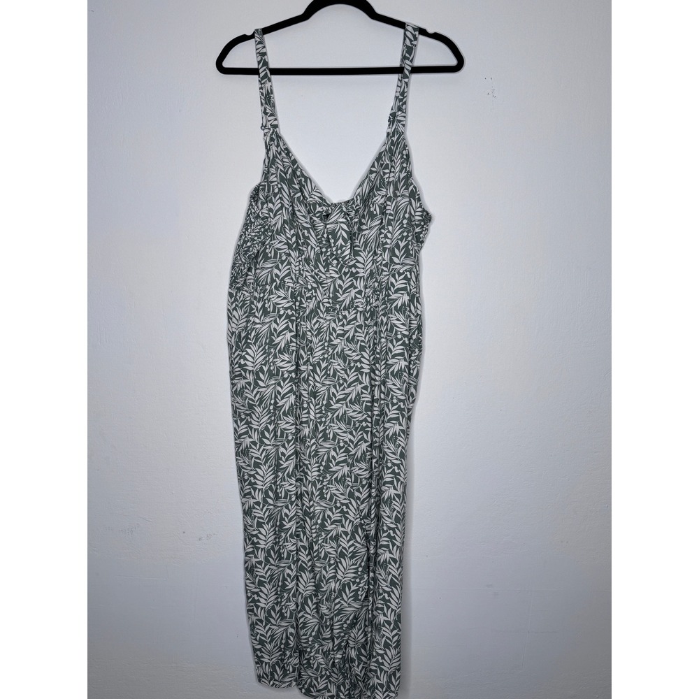 As U Wish Green Tropical Leaf Print Smocked Wide Leg Jumper Plus Size 3X - Picture 1 of 6